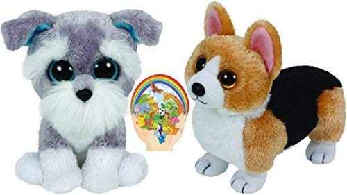 Ty Beanies WHISKERS Schnauzer Boos and OTIS Corgi Babies Dogs Gift set of 2 Plush Toys 6-8 inches tall with Bonus Animals Sticker