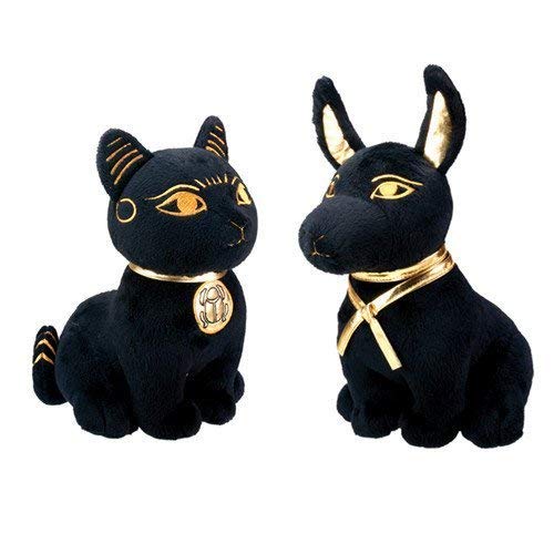 Bundle Deal.Large Size Egyptian Plush Black & Golden Bastet Cat & Anubis Stuffed Animal.Soft Cuddly