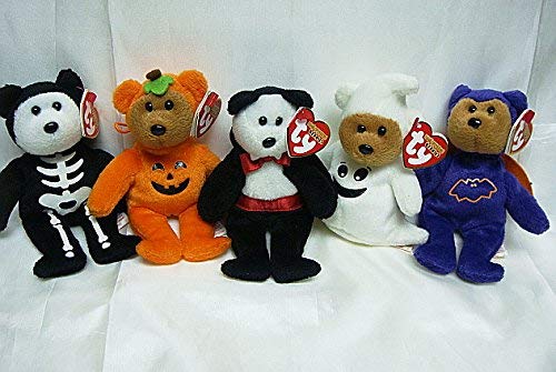 TY Halloweenie Beanie Babies - Halloween 2008 Complete set of 5 (Vanpyre, Treatsies, Eeks, Boneses & Sheetsies)