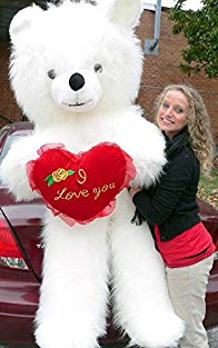 Big Plush 6 Foot Teddy Bear Giant White Teddybear With I Love You Heart Soft 72 Inch Made in USA