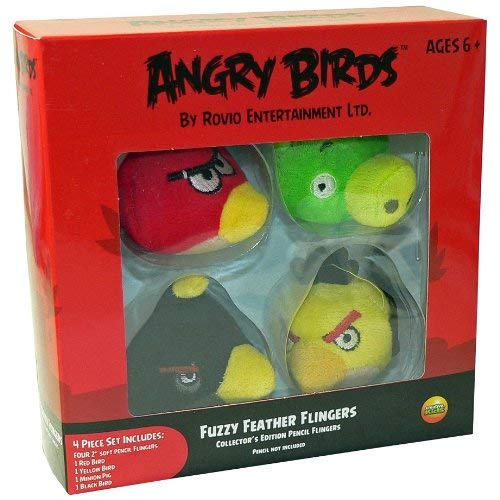 Angry Birds Flingers 2 Inch Soft Pencil Topper 4Pack Red Bird, Yellow Bird, Black Bird Green Pig