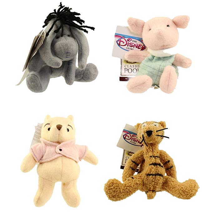 Retired Disney Classic Style Winnie the Pooh Set of 4 Plush Bean Bag Dolls Including Classic Piglet, Eeyore, Tigger and Pooh Mint with Tags