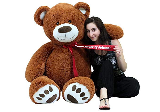 Big Plush Personalized 5 Foot Teddy Bear Soft Life Size Animal with Bigfoot Paws - Customized with Your Message