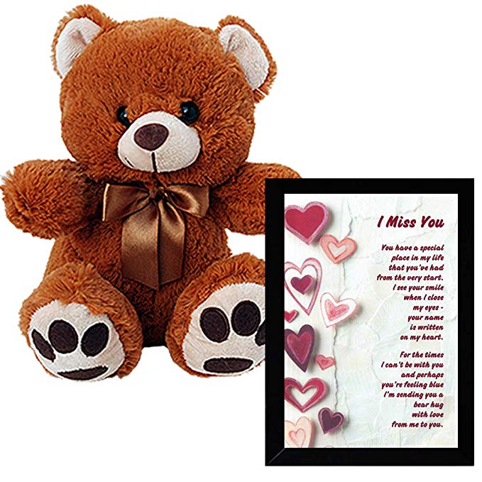 I Miss You Gift – Touching Poem in Frame with Hearts and Plush Teddy Bear