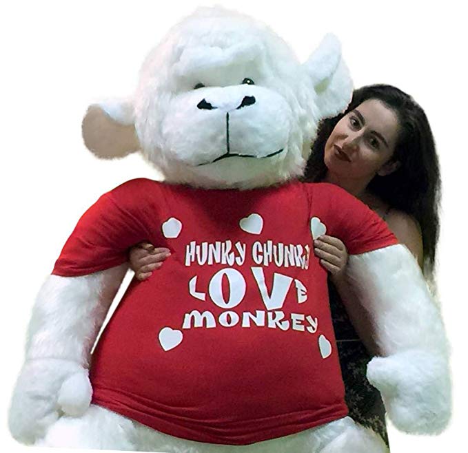 Big Plush American Made 6 Foot Giant Stuffed White Gorilla Hunky Chunky Love Monkey Valentine