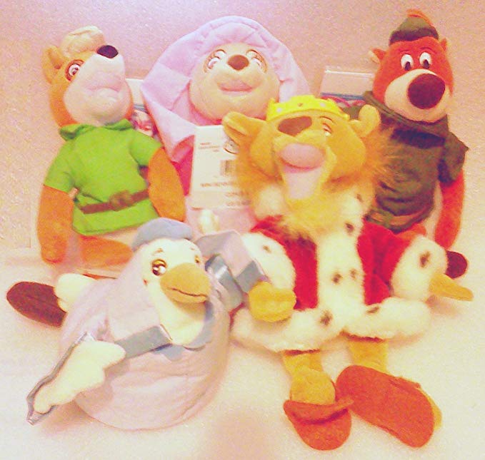 Out of Production Disney Robin Hood Plush Bean Bag Set with Robin Hood, Maid Marian, Lady Kluck, Prince John, and Little John