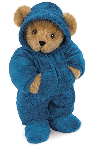 Vermont Teddy Bear Blue Cuddly Pajama Bear, 15 inches, Brown with Blue Onesie - Made in the USA