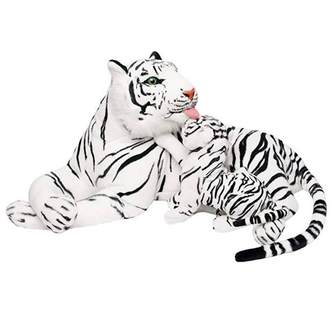 BRUBAKER White Plush Tiger with Baby - 40 Inches - Soft Toy Stuffed Animal