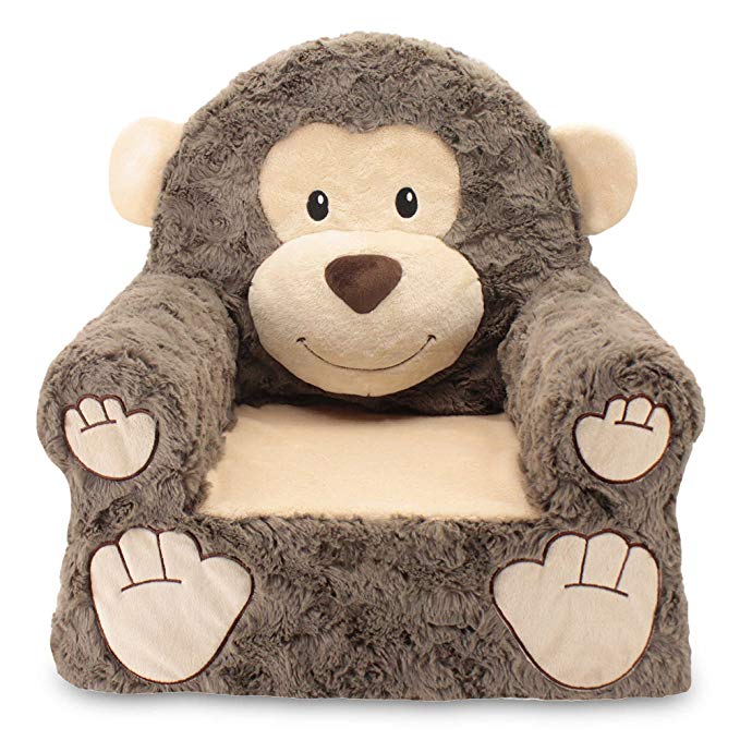 Sweet Seats Sturdy, Soft, Cozy and Adorable, Plush Monkey Chair in Brown with Sweet Embroidered Details on the Face, Hands and Feet