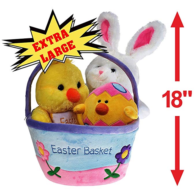 Plush Easter Basket For Baby - Toddler & Kids Of All Ages. Set Includes Plush Easter Bunny, Plush Easter Egg, Plush Easter Chick, Easter Basket