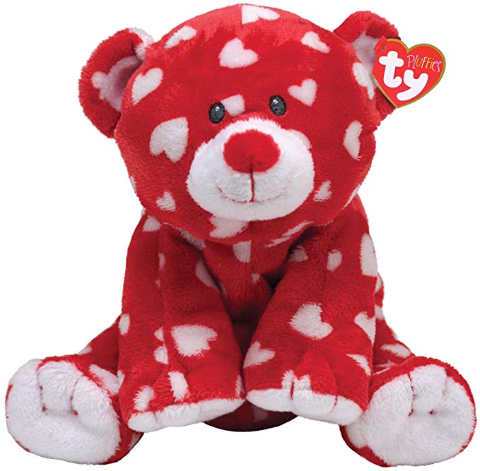 Ty Pluffies Dreamly Red Bear with White Hearts