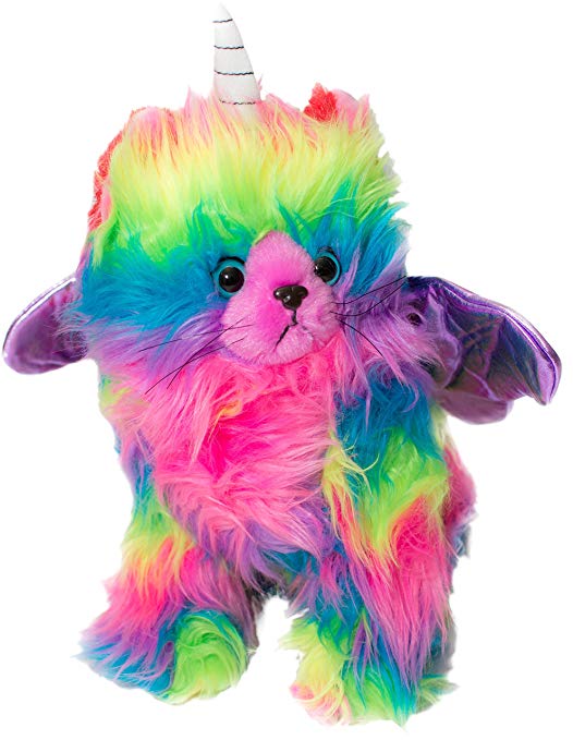 KITCHI - KITTEN Rainbow Stuffed Animal Plush Toy Fun Colorful Kitten Unicorn with Light Purple Wings