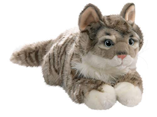 Cat lying grey tabby, 14 inches, 35cm, Plush Toy, Soft Toy, Stuffed Animal