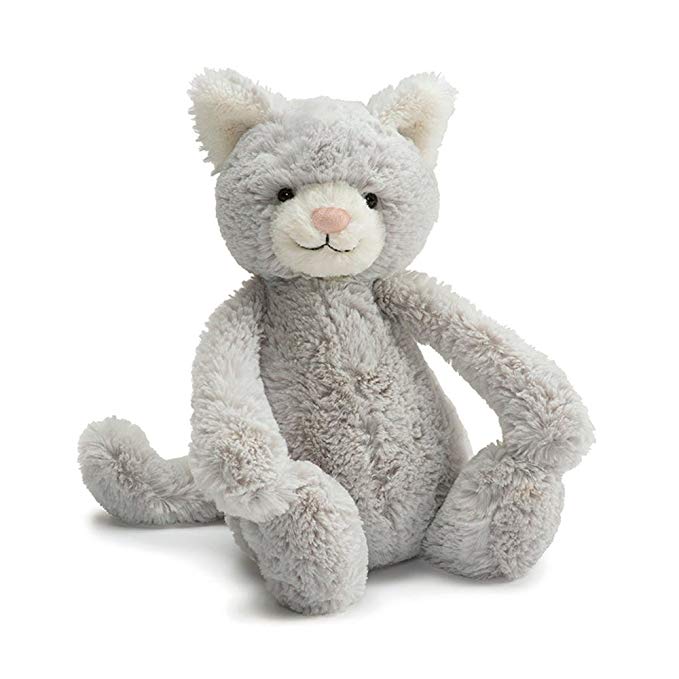 Jellycat Bashful Grey and White Kitty, Small, 7 inches