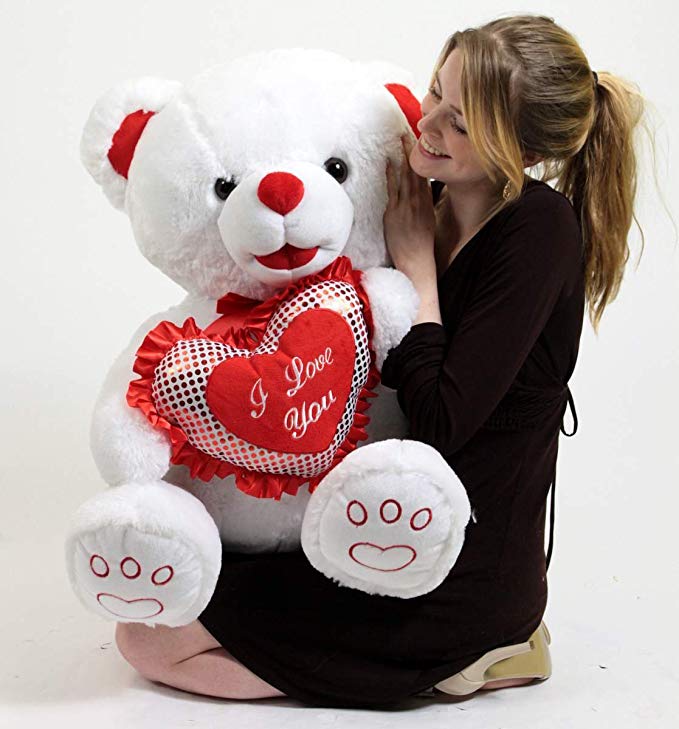 Big Plush White Soft Valentines Day Teddy Bear 30 inch Valentine Holds I Love You Heart Pillow