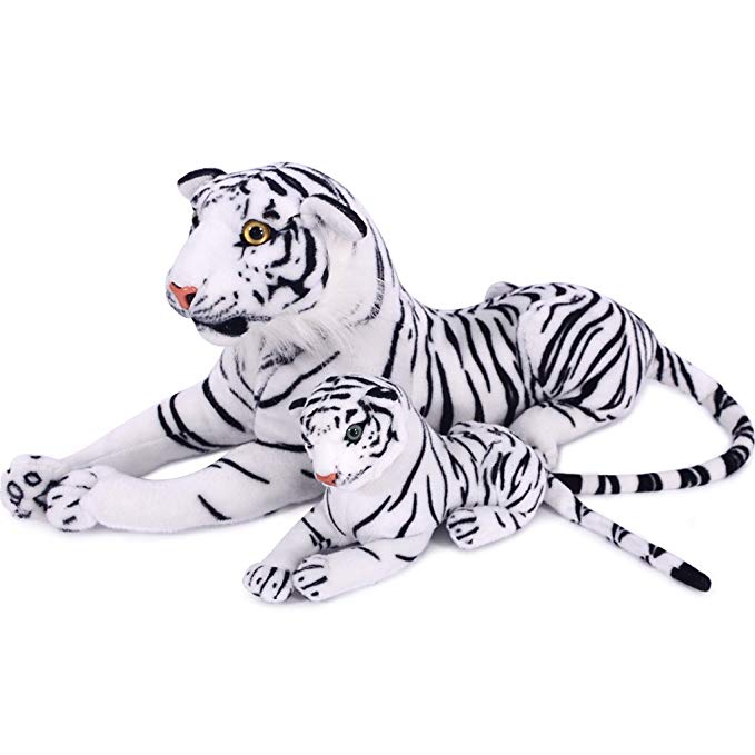 VERCART 27.5 inches Giant Realistic Stuffed Animals Soft Plush Toy White Tiger for Kids Birthday Gifts (with A Small Tigger)