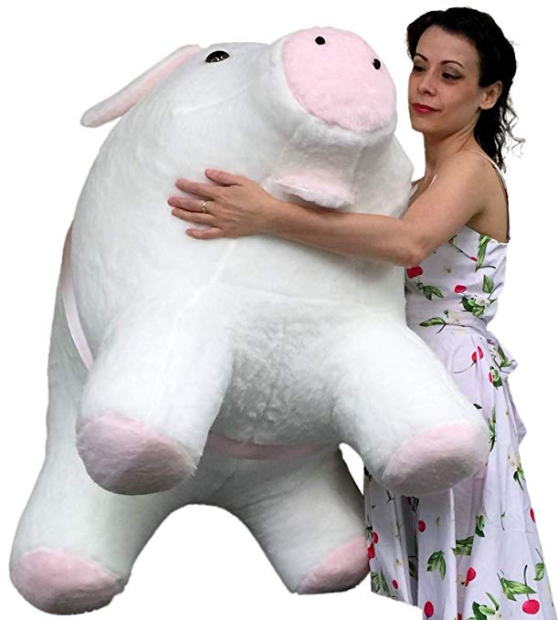 Big Plush American Made Giant Stuffed Pig 40 inch Soft White with Pink Accents 3 Feet Wide Made in USA