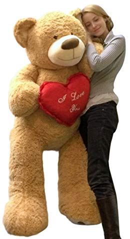 Big Plush I Love You Giant Teddy Bear 5 Foot Soft Tan 60 Inch, Holds Heart Pillow