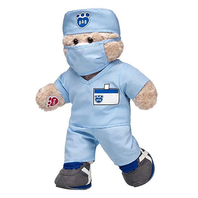 Build A Bear Workshop Doctor Happy Hugs Teddy Bear Blue Scrubs Gift Set, 16 inches