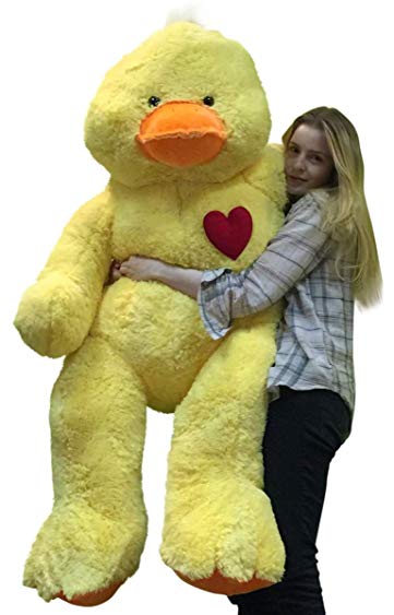 Giant Stuffed Duck 48 inch Soft 4 Foot Plush Ducky, Heart on Chest to Express Love