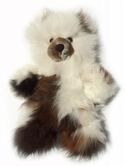 Baby Alpaca Fur Teddy Bear - Hand Made 10 Inch Multi - White / Dark Chocolate