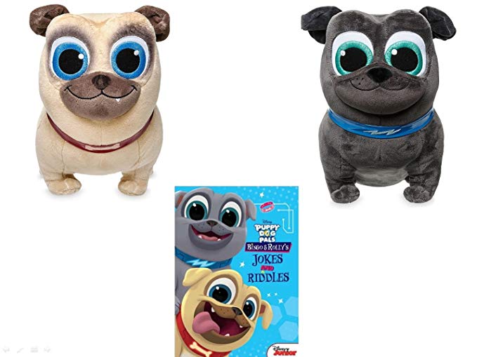 Disney Puppy Dog Pals Gift Bundle - Bingo and Rolly Plush and Jokes and Riddles Book