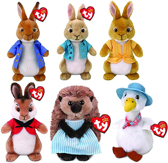 TY PETER RABBIT (Set of 6) - Peter Rabbit, Flopsy, Mopsy, Cotton Tail, Mrs. Tiggy Winkle & Jemima Puddle Duck!