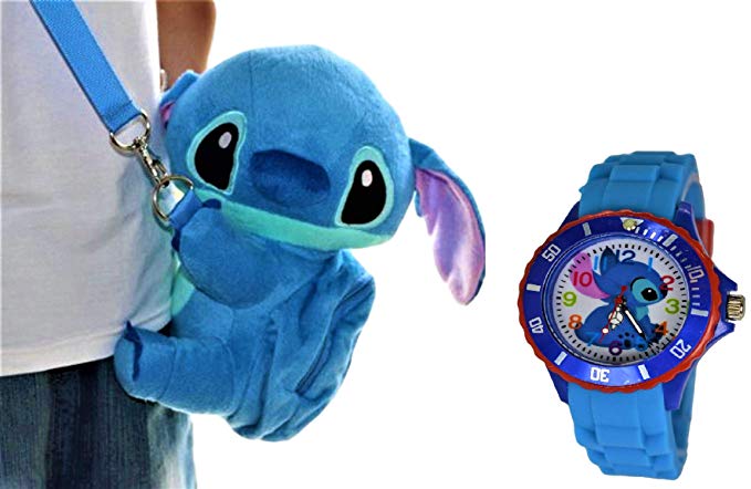 Disney Gift Set Lilo and Stitch Soft Plush Crossbody/Shoulder Mini Bag W/Small Pocket & Wrist Watch for Kids. H 9