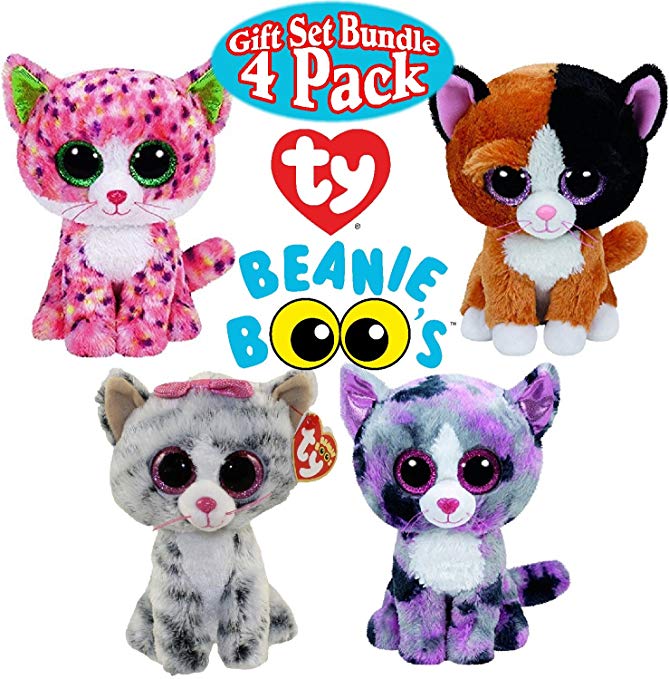 TY Beanie Boos Cat Gift Set Bundle Featuring Sophie, Lindi, Kiki & Tauri - 4 Pack