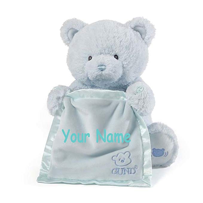 Personalized GUND Animated Blue Peek-A-Boo Teddy Bear Plush Stuffed Toy Animal